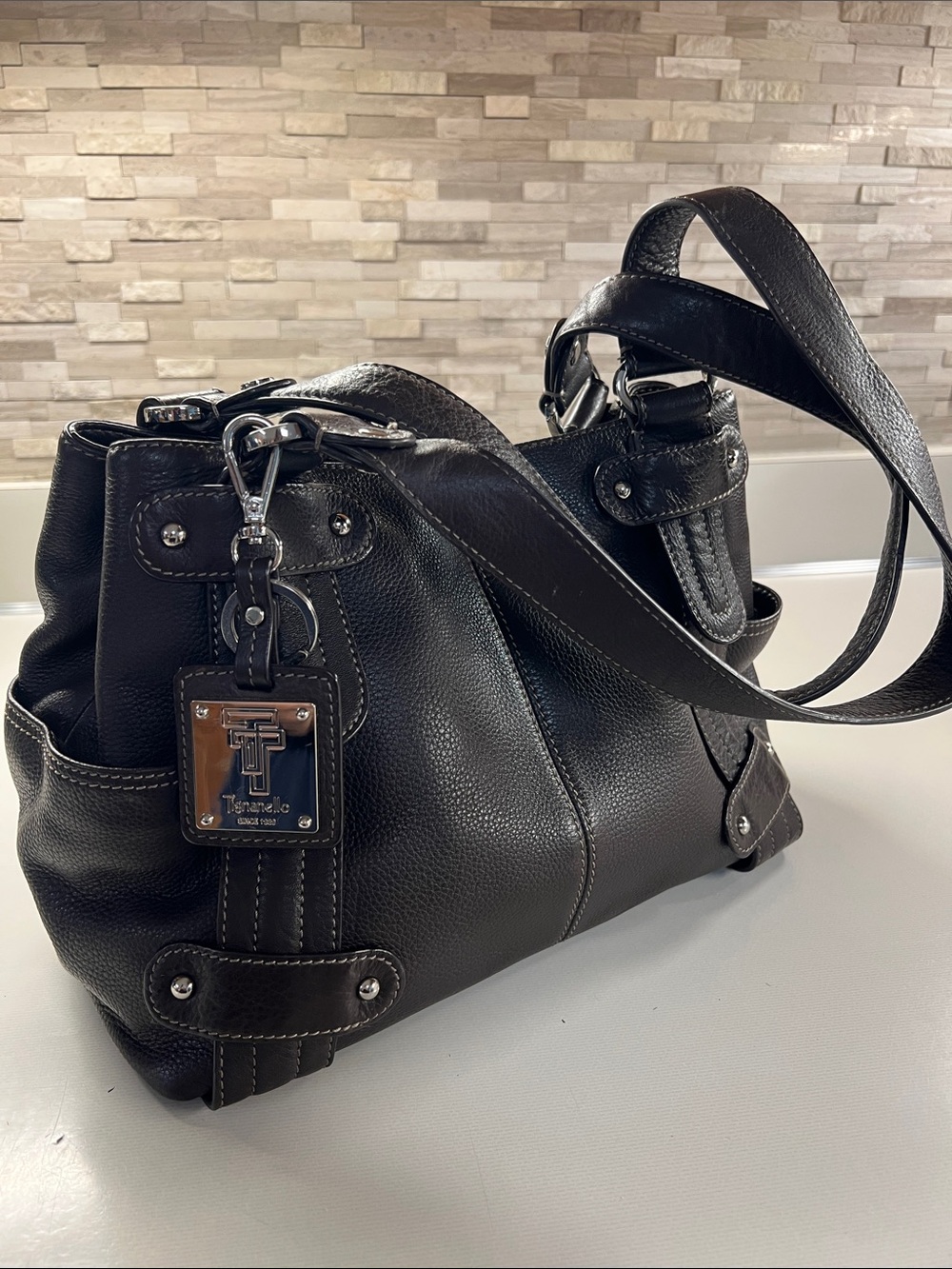Tignanello Dark Brown Leather Shoulder Bag
